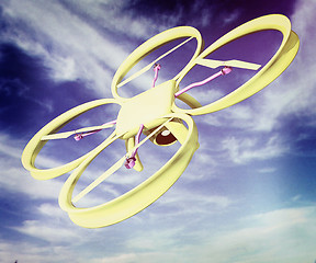 Image showing Drone, quadrocopter, with photo camera against the sky. 3D illus