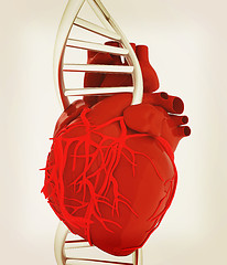 Image showing DNA and heart. 3d illustration. Vintage style.