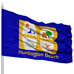 Image showing Huntington Beach City Flag on Flagpole, USA