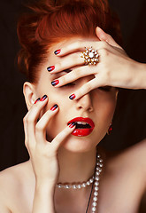 Image showing beauty stylish redhead woman with hairstyle wearing jewelry