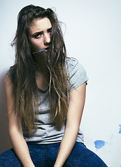 Image showing problem depressioned teenage with messed hair and sad face