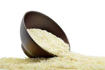 Image showing White basmati rice with wooden bowl