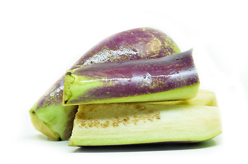 Image showing Half cut and sliced eggplant