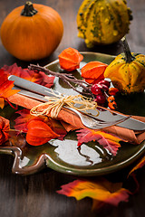 Image showing Autumn and Thanksgiving table setting