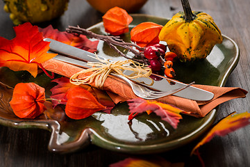 Image showing Autumn and Thanksgiving table setting