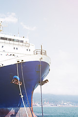 Image showing Nose is moored cargo ship.