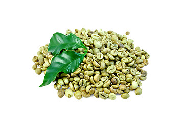 Image showing Coffee green grain with leaf