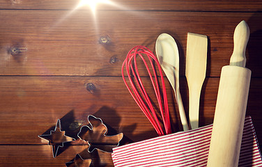 Image showing close up of kitchenware set for baking gingerbread