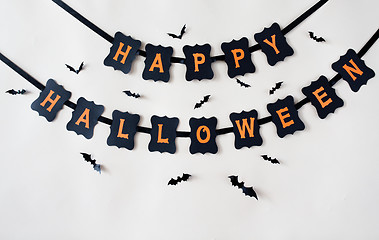 Image showing happy halloween party garland decoration and bats