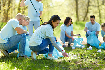 Image showing volunteers with garbage bags cleaning park area