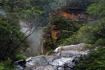 Image showing Flowing over the ledge at Wentworth Falls