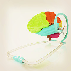 Image showing stethoscope and brain. 3d illustration. Vintage style.