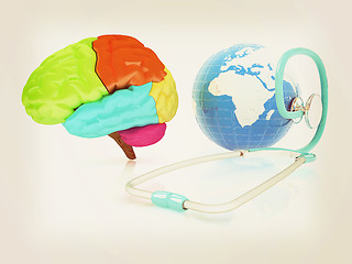 Image showing stethoscope, globe, brain - global medical concept. 3d illustrat