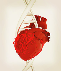 Image showing DNA and heart. 3d illustration. Vintage style.