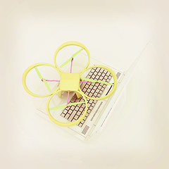 Image showing Drone and laptop. 3D render. Vintage style.