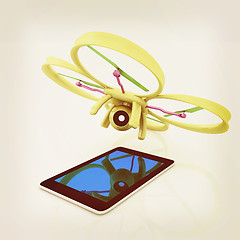 Image showing Drone with tablet pc. Vintage style.