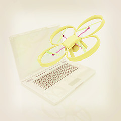 Image showing Drone and laptop. 3D render. Vintage style.