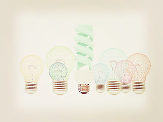 Image showing energy-saving lamps. 3D illustration. Vintage style.