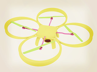 Image showing Drone, quadrocopter, with photo camera flying. 3d render. Vintag