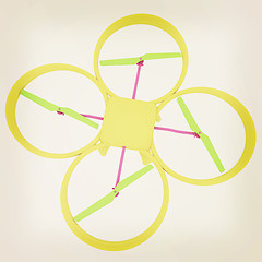 Image showing Drone, quadrocopter, with photo camera flying. 3d render. Vintag