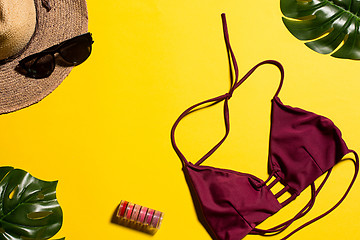 Image showing Still life of fashion woman, objects on yellow