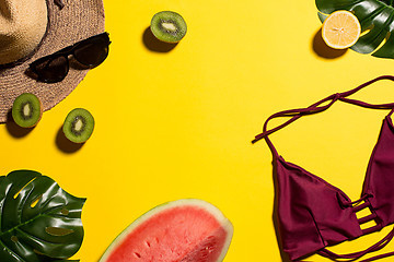 Image showing Still life of fashion woman, objects on yellow