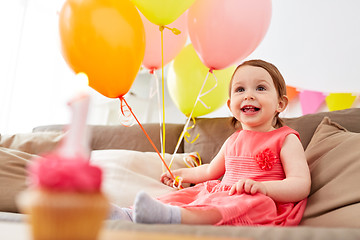 Image showing happy baby girl on birthday party at home