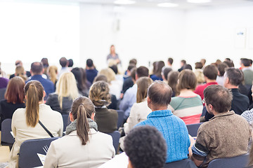 Image showing Woman giving presentation on business conference.