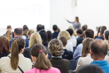 Image showing Woman giving presentation on business conference.