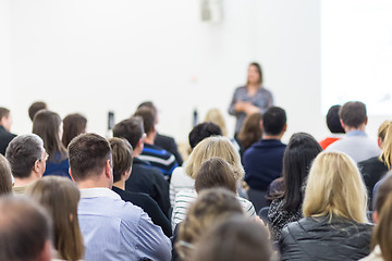 Image showing Woman giving presentation on business conference.