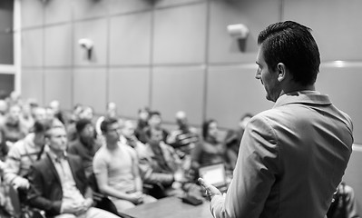 Image showing Public speaker giving talk at Business Event.