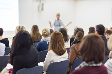 Image showing Woman giving presentation on business conference.