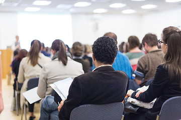 Image showing Woman giving presentation on business conference.