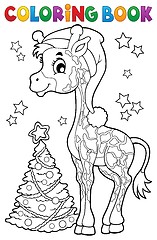 Image showing Coloring book Christmas giraffe