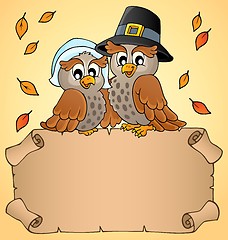 Image showing Thanksgiving parchment with happy owls