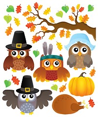 Image showing Thanksgiving owls thematic set 1