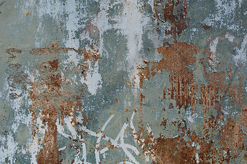 Image showing Rusty metal surface with blue paint