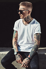 Image showing Stylish young man with tattoos