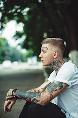 Image showing Handsome man with tattooed body