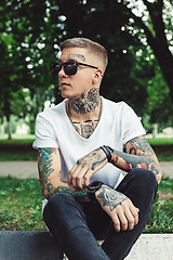 Image showing Stylish young man with tattoos