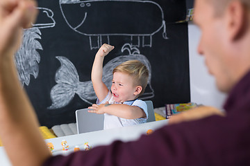 Image showing Cute little toddler boy at child therapy session.