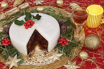 Image showing Christmas Cake and Sherry