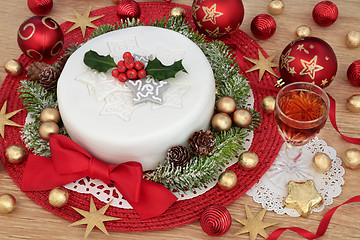 Image showing Iced Christmas Cake and Sherry