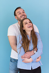 Image showing couple isolated on blue Background