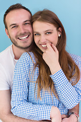 Image showing couple isolated on blue Background