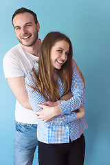 Image showing couple isolated on blue Background