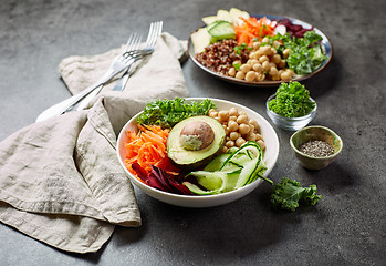 Image showing Breakfast vegan bowl and plate