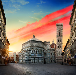 Image showing Sunrise and cathedral