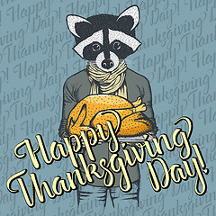 Image showing Vector illustration of Thanksgiving racoon concept