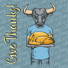 Image showing Vector illustration of Thanksgiving bull concept